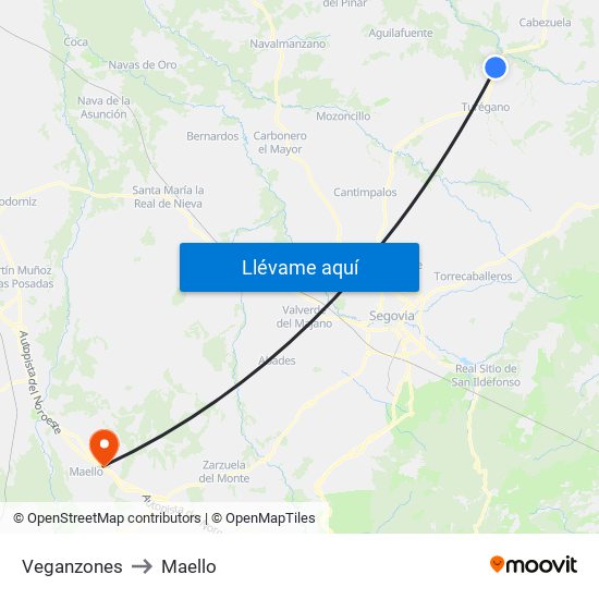Veganzones to Maello map