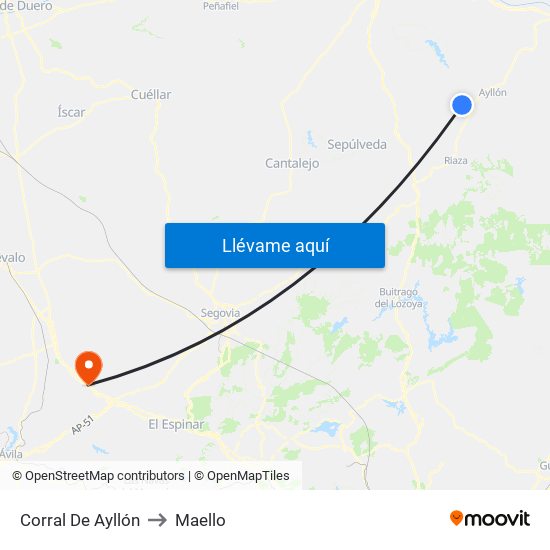 Corral De Ayllón to Maello map