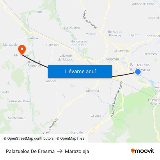 Palazuelos De Eresma to Marazoleja map