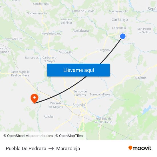 Puebla De Pedraza to Marazoleja map