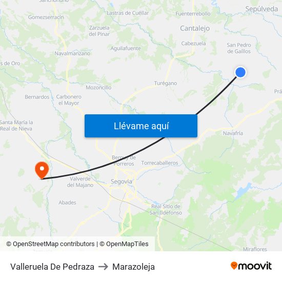 Valleruela De Pedraza to Marazoleja map