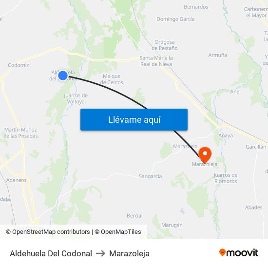 Aldehuela Del Codonal to Marazoleja map