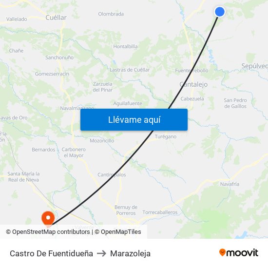 Castro De Fuentidueña to Marazoleja map