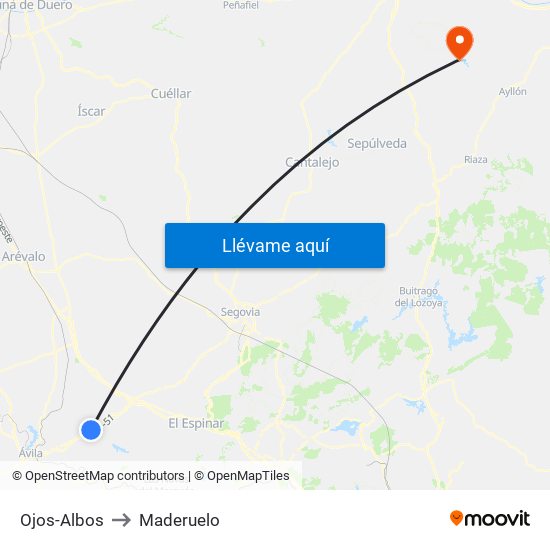Ojos-Albos to Maderuelo map