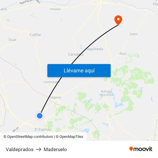 Valdeprados to Maderuelo map