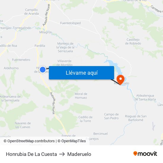 Honrubia De La Cuesta to Maderuelo map