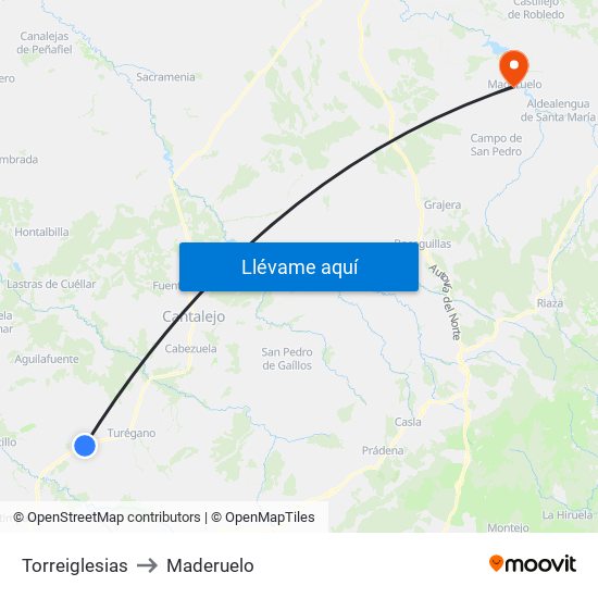 Torreiglesias to Maderuelo map