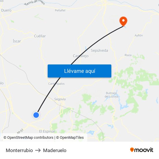 Monterrubio to Maderuelo map