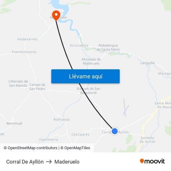 Corral De Ayllón to Maderuelo map