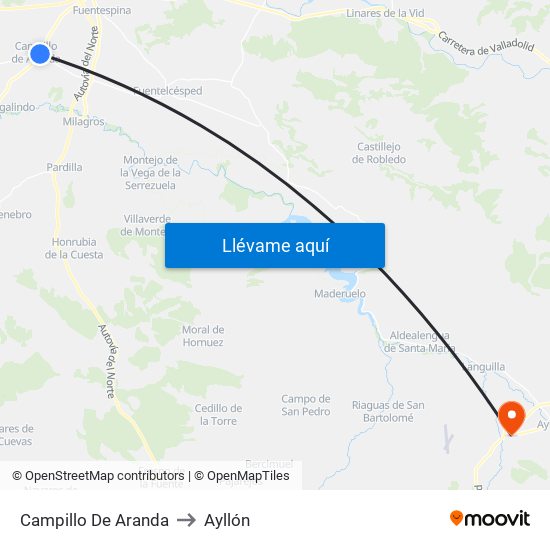 Campillo De Aranda to Ayllón map