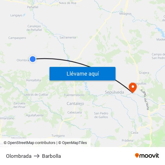 Olombrada to Barbolla map