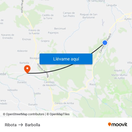 Ribota to Barbolla map