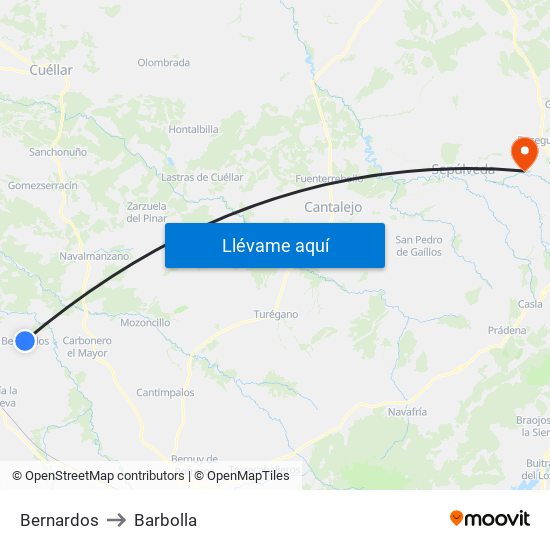 Bernardos to Barbolla map