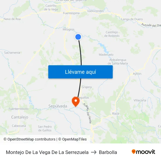 Montejo De La Vega De La Serrezuela to Barbolla map