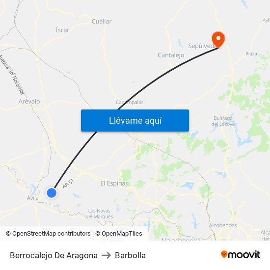 Berrocalejo De Aragona to Barbolla map
