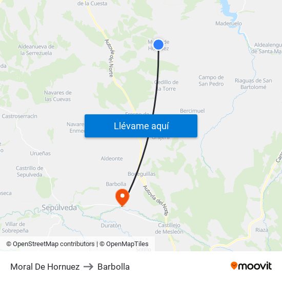 Moral De Hornuez to Barbolla map