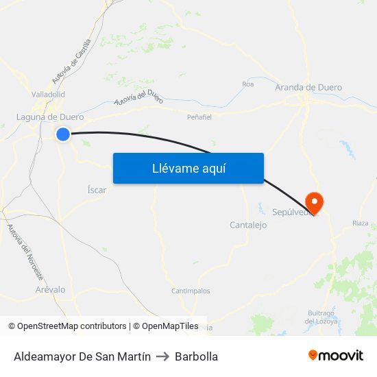 Aldeamayor De San Martín to Barbolla map