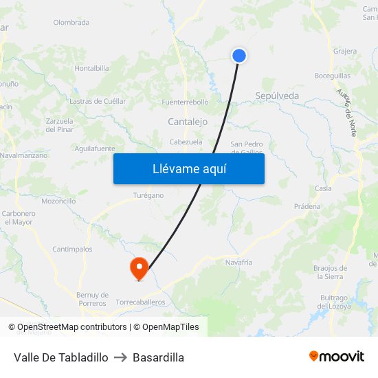 Valle De Tabladillo to Basardilla map