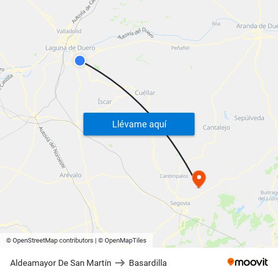 Aldeamayor De San Martín to Basardilla map