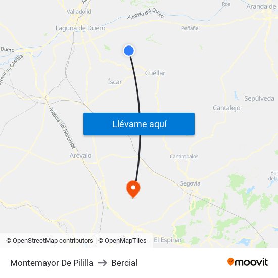 Montemayor De Pililla to Bercial map