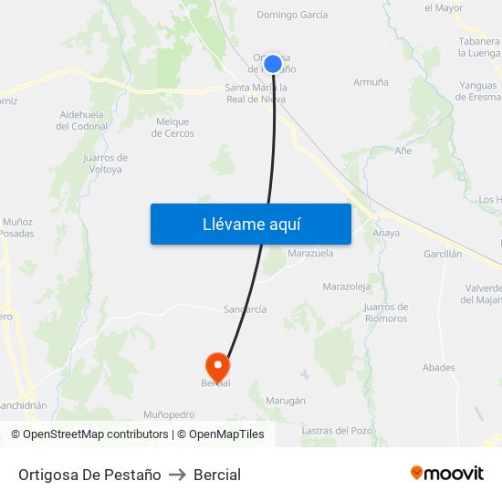 Ortigosa De Pestaño to Bercial map