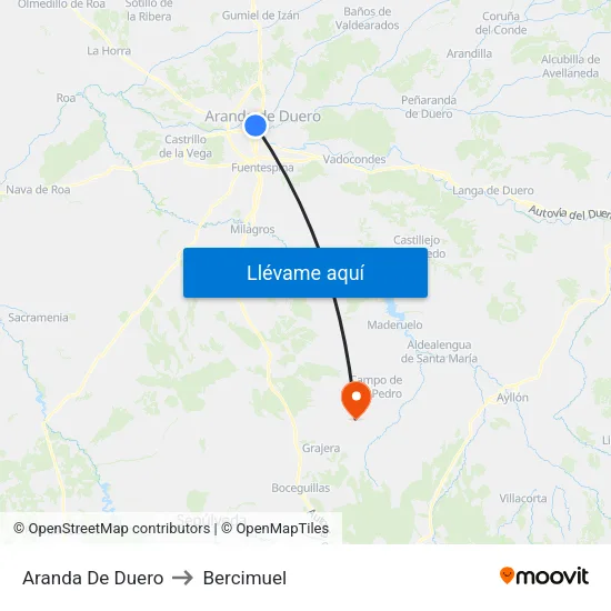Aranda De Duero to Bercimuel map