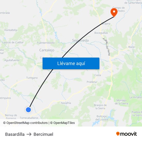 Basardilla to Bercimuel map