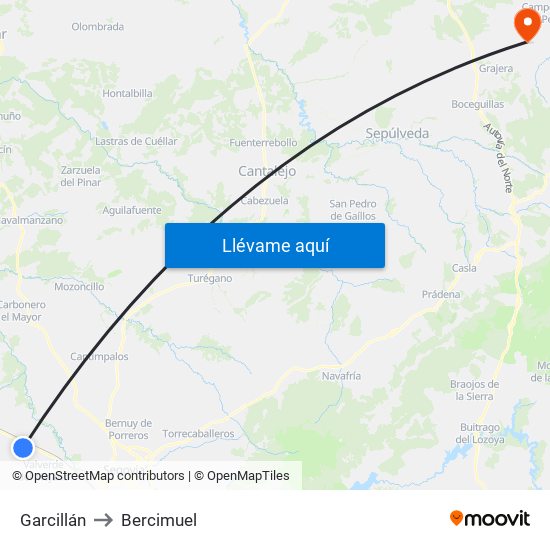 Garcillán to Bercimuel map