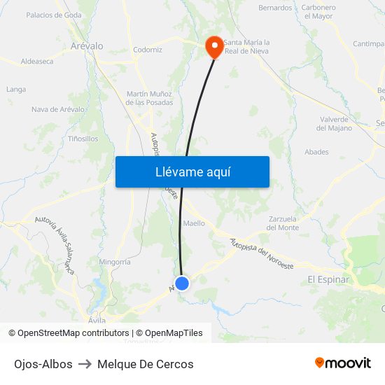 Ojos-Albos to Melque De Cercos map