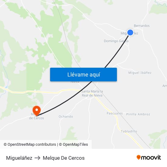 Migueláñez to Melque De Cercos map