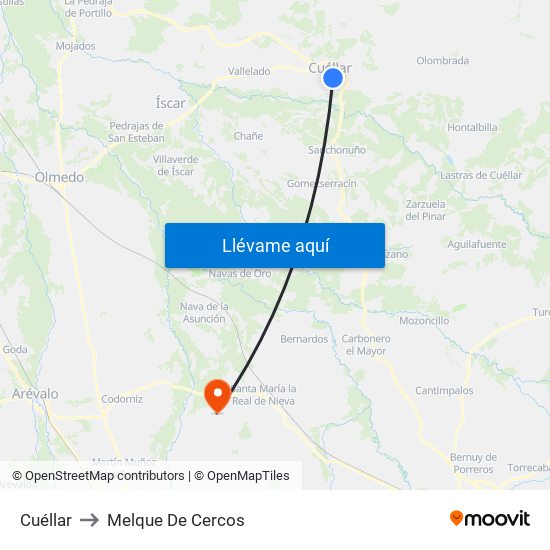 Cuéllar to Melque De Cercos map
