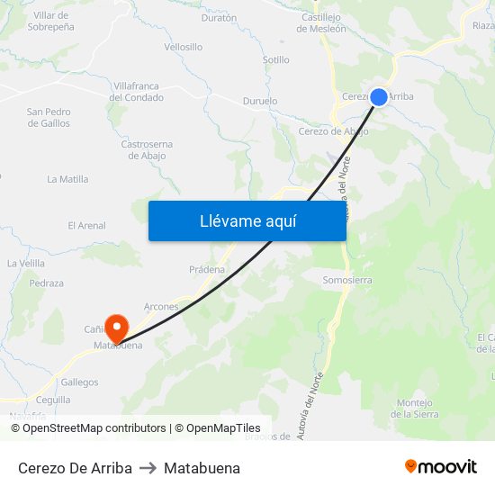Cerezo De Arriba to Matabuena map