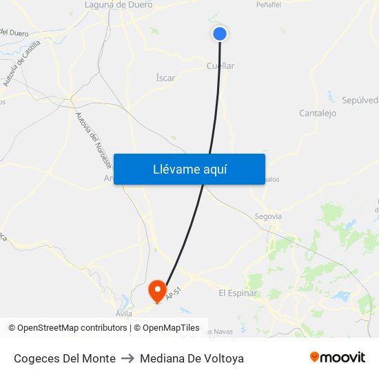Cogeces Del Monte to Mediana De Voltoya map