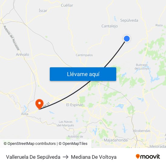 Valleruela De Sepúlveda to Mediana De Voltoya map