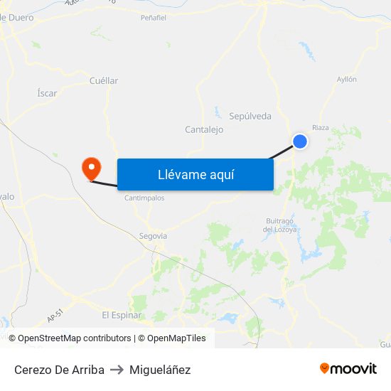 Cerezo De Arriba to Migueláñez map