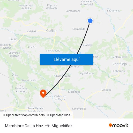 Membibre De La Hoz to Migueláñez map