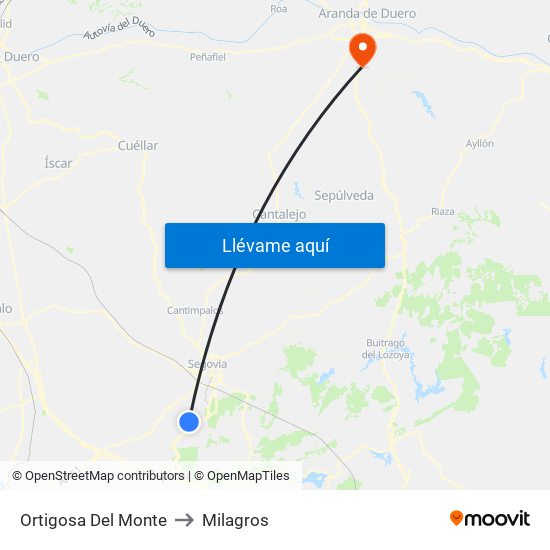 Ortigosa Del Monte to Milagros map