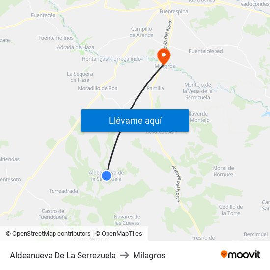 Aldeanueva De La Serrezuela to Milagros map