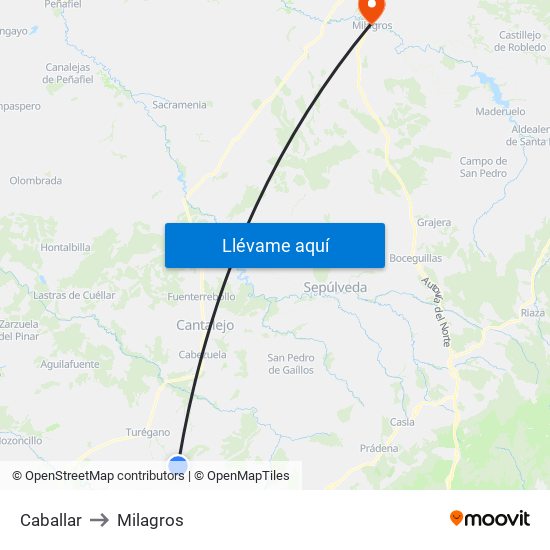 Caballar to Milagros map