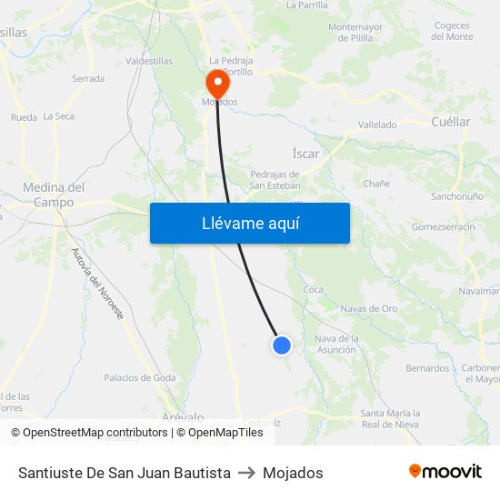 Santiuste De San Juan Bautista to Mojados map