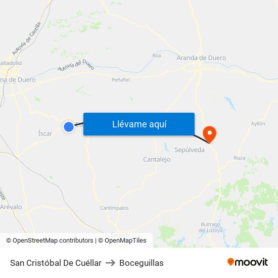 San Cristóbal De Cuéllar to Boceguillas map