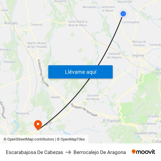 Escarabajosa De Cabezas to Berrocalejo De Aragona map