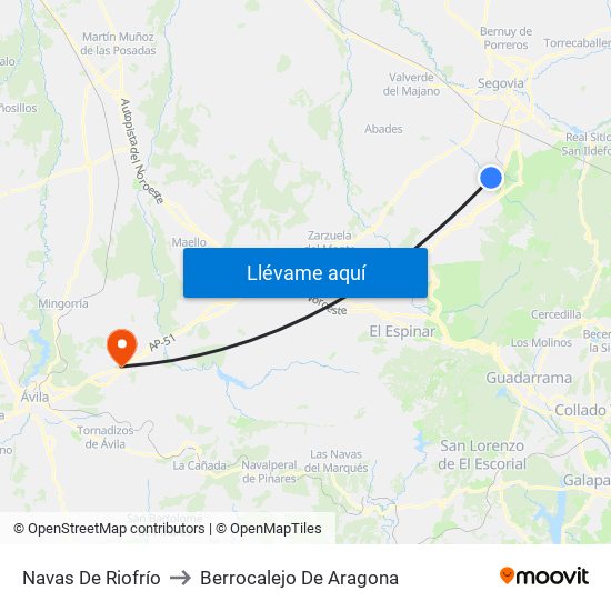 Navas De Riofrío to Berrocalejo De Aragona map