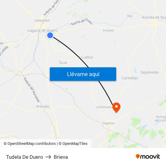 Tudela De Duero to Brieva map