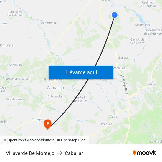 Villaverde De Montejo to Caballar map