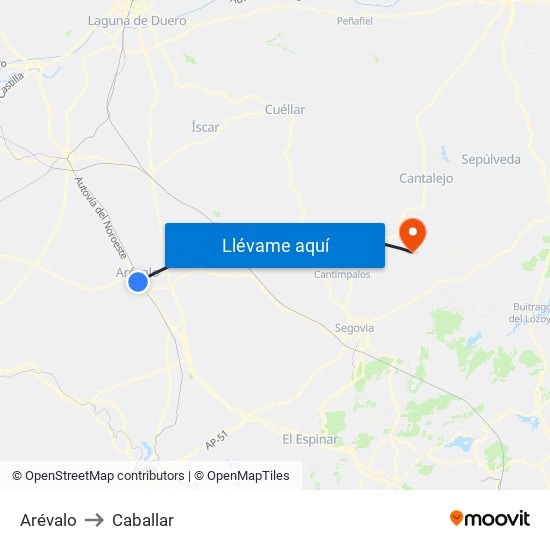 Arévalo to Caballar map