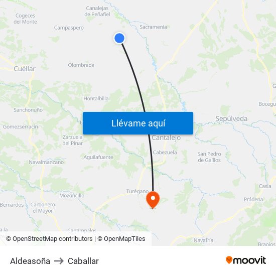 Aldeasoña to Caballar map