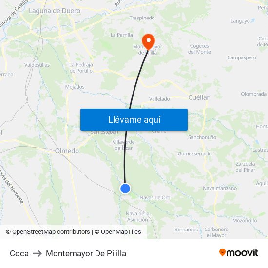 Coca to Montemayor De Pililla map