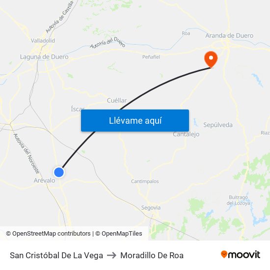 San Cristóbal De La Vega to Moradillo De Roa map