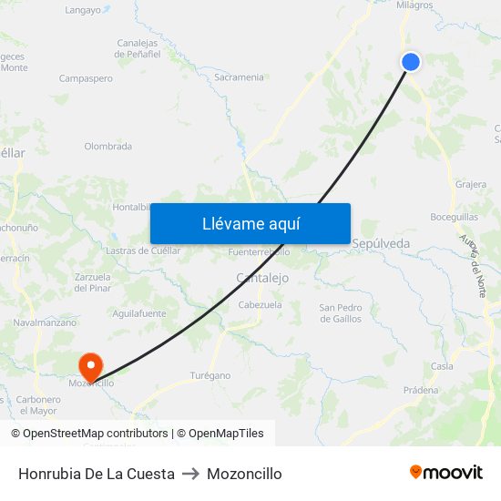 Honrubia De La Cuesta to Mozoncillo map